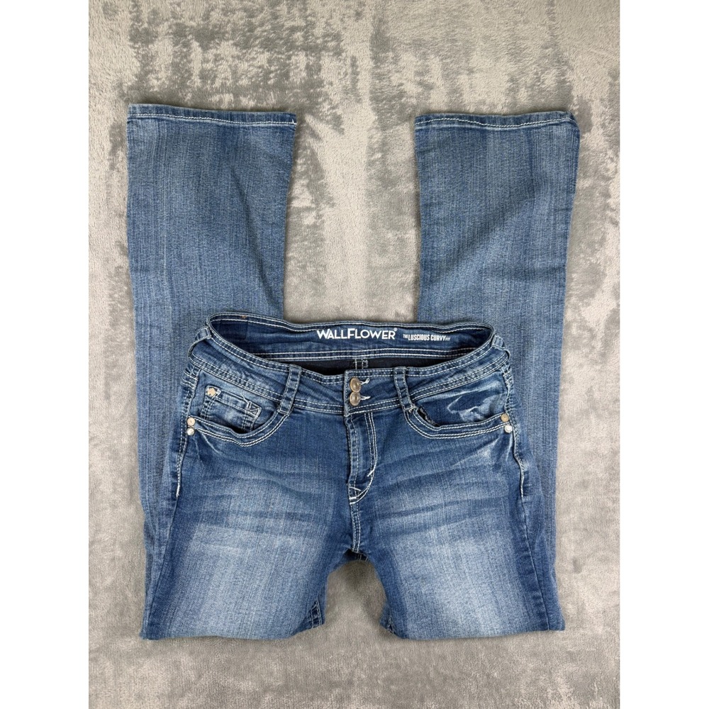 WallFlower Luscious Curvy Fit Bootcut Mid Rise Jeans Y2K Style Medium Wash Sz 7